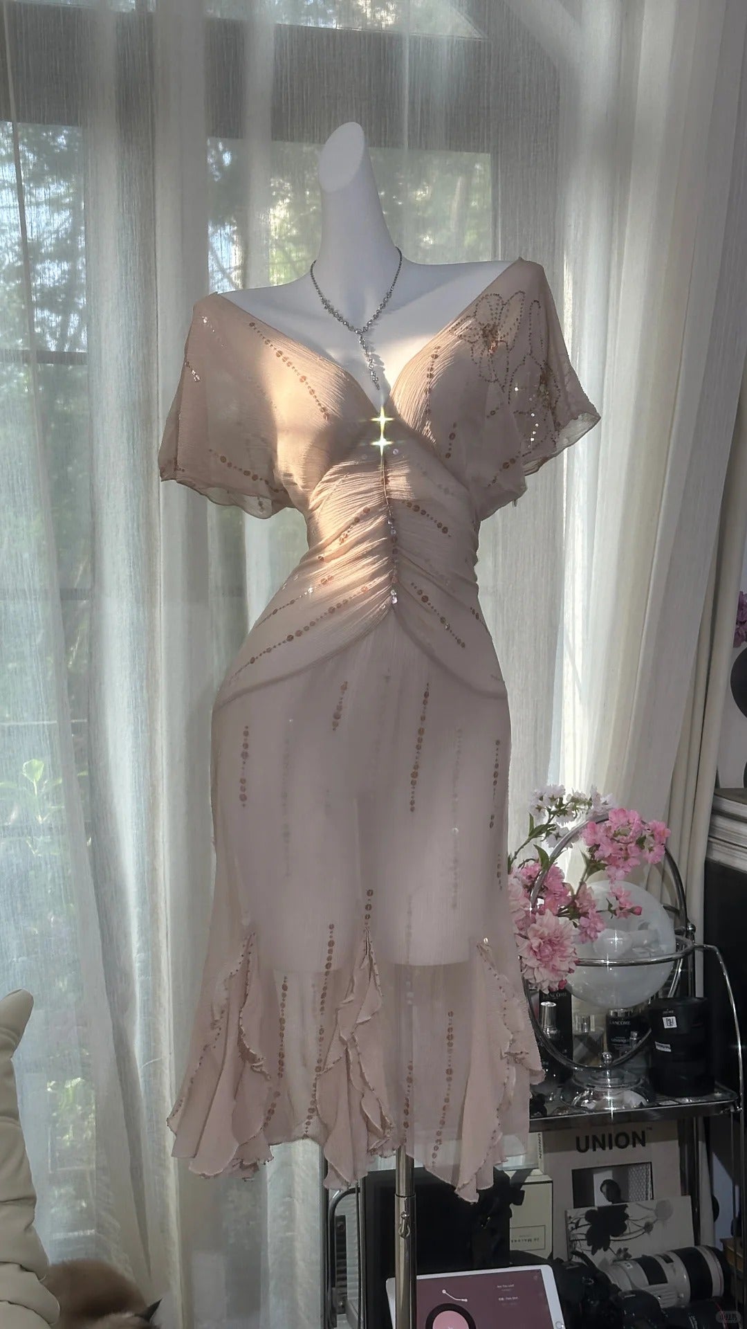 Rosa funkelndes kurzes Homecoming-Kleid aus Chiffon, Ballkleid, Abendkleid, Partykleid, gh4747