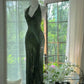 Robe de soirée longue en mousseline de soie, élégante, vert foncé, avec perles, gh4749