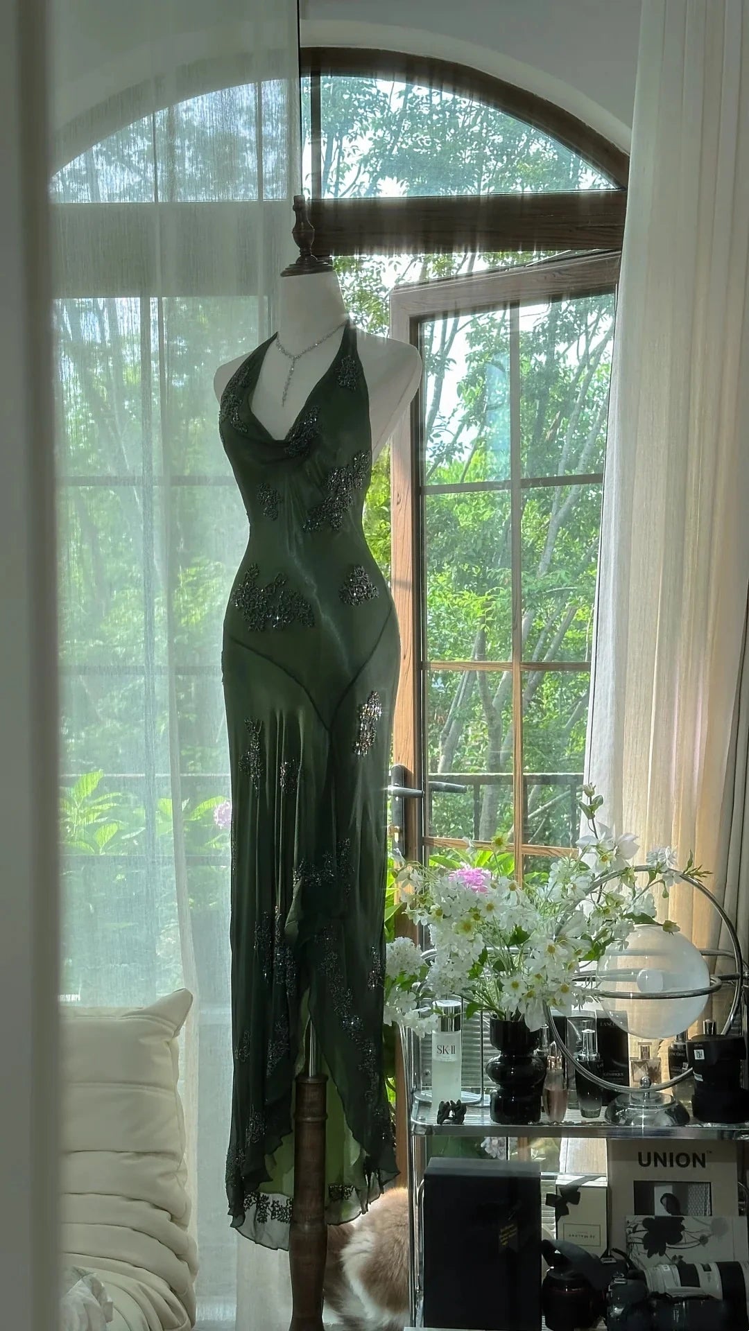 Dark Green Beaded Elegant Long Chiffon Ball Gown Evening Dress Party D   girlhomeshops