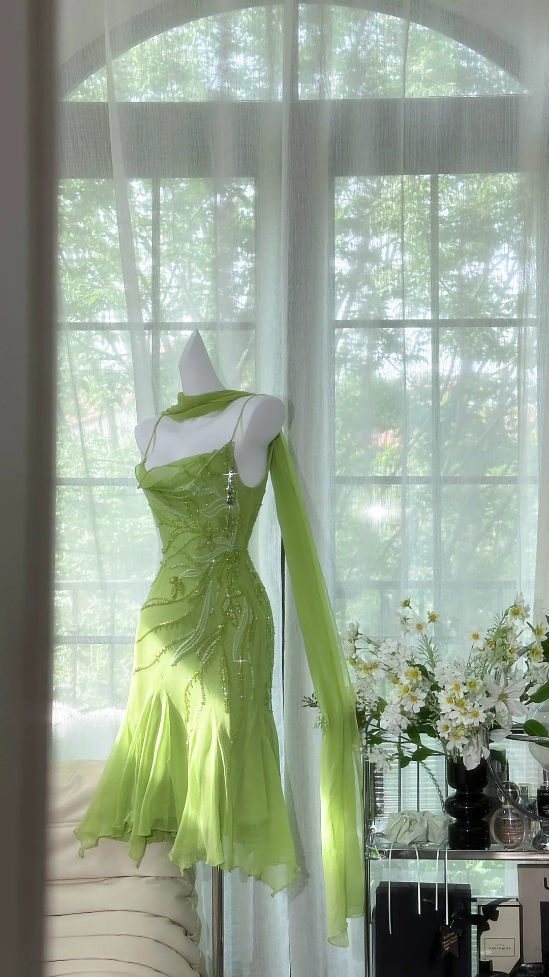 Romantisches grünes, exquisites, perlenbesetztes, kurzes Chiffon-Heimkehrkleid, Ballkleid, Abendkleid, Geburtstagspartykleid, gh4277