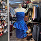 Robe de bal courte en satin bleu à la mode, robe de banquet gh4650