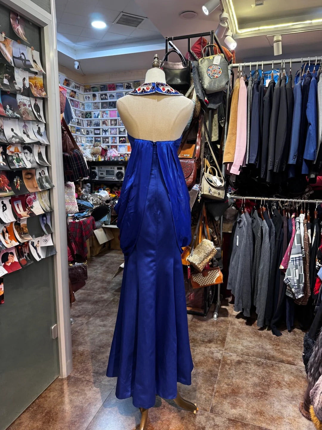 Blaues Edelstein langes Satin Ballkleid, Bankettkleid, Abendkleid gh4651