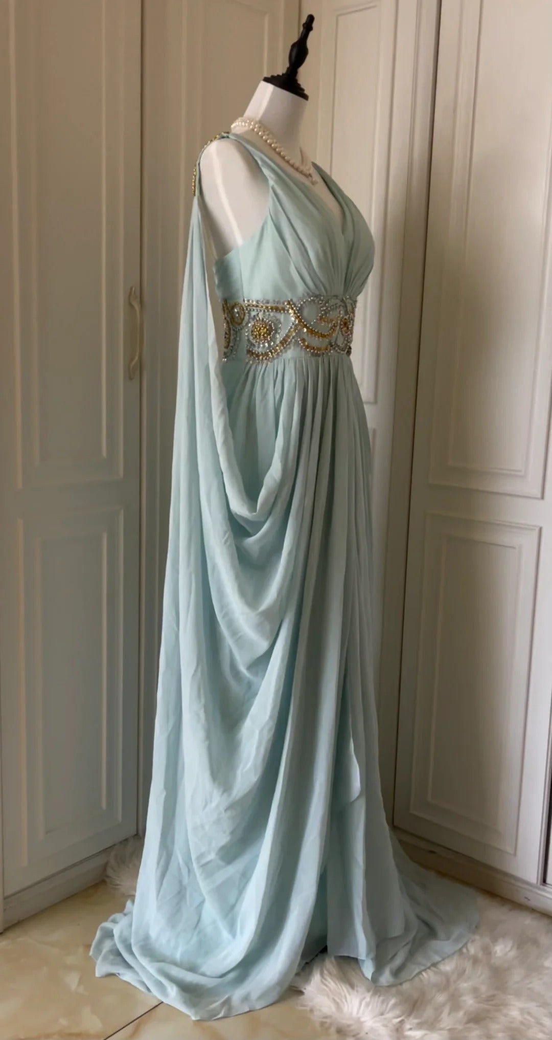 Light Blue Fashionable Elegant Greek Goddess Gown Long Chiffon Floor L girlhomeshops Light Blue Fashionable Elegant Greek Goddess Gown Long Chiffon Floor L girlhomeshops