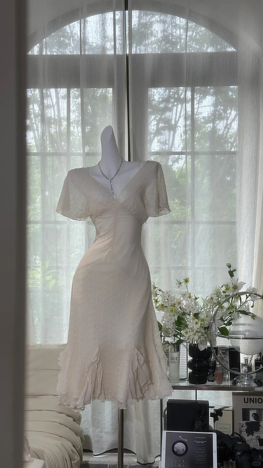 Elfenbein Elegantes Kurzes Heimkehrkleid Chiffon Ballkleid Abendkleid Partykleid gh4748