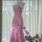 Vintage rosa und lila Meerjungfrau langes schmales Perlen verziertes elegantes Chiffon Homecoming-Kleid Ballkleid Abendkleid Geburtstagspartykleid Date-Kleid gh4682