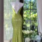 girlhomeshops--Beautiful and charming calssy green lace long spaghetti strap prom dress gh5590