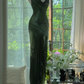 Robe de soirée longue en mousseline de soie, élégante, vert foncé, avec perles, gh4749