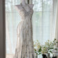 White Beaded Sparkling Ball Gown Long Chiffon Ball Gown Evening Gown Birthday Gown Wedding Gown gh4529