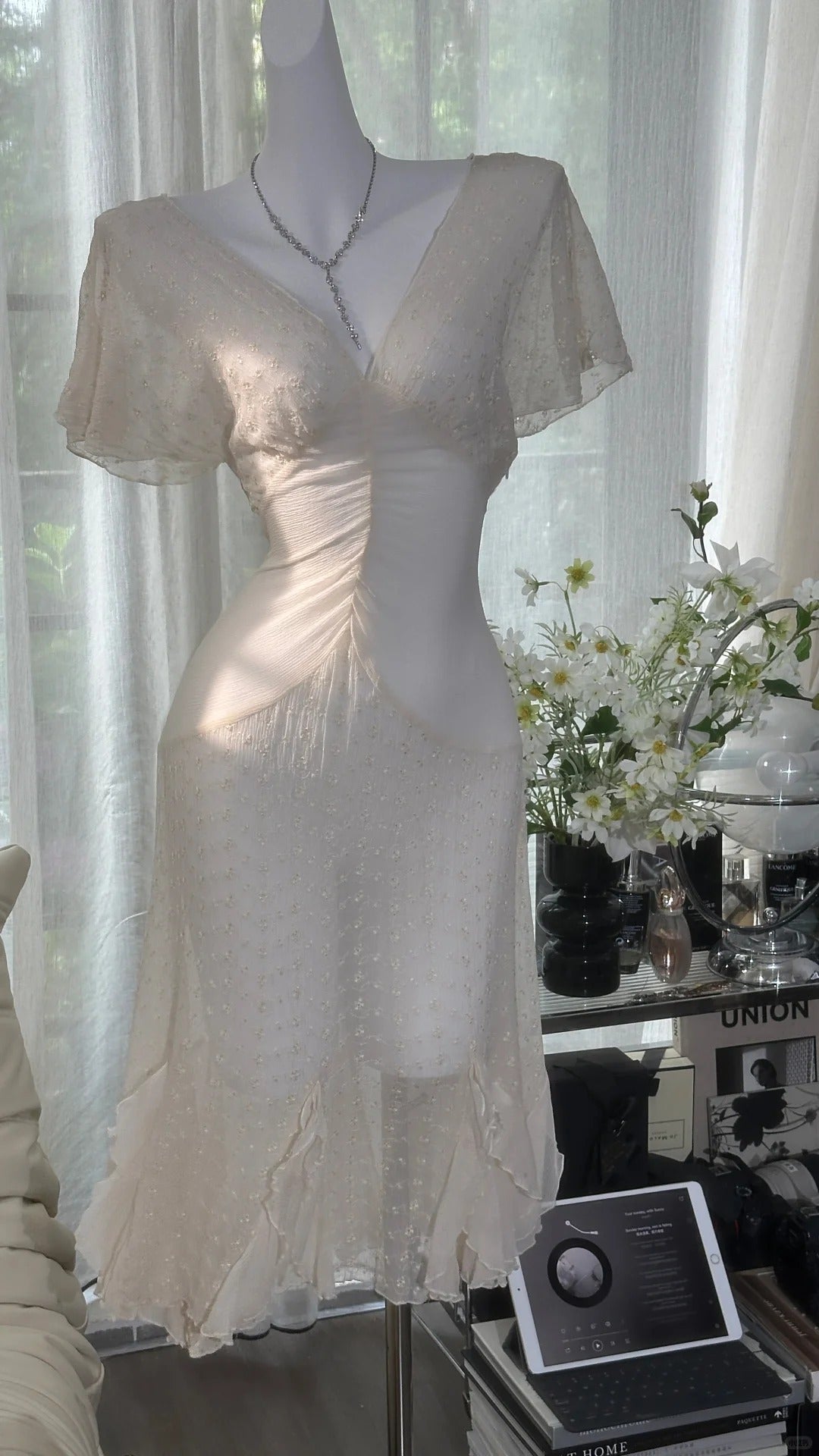 Elfenbein Elegantes Kurzes Heimkehrkleid Chiffon Ballkleid Abendkleid Partykleid gh4748