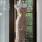 Brown Shiny Elegant Long Sequined Tulle Ball Gown Evening Dress Party Dress gh4612