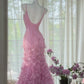 Vintage rosa und lila Meerjungfrau langes schmales Perlen verziertes elegantes Chiffon Homecoming-Kleid Ballkleid Abendkleid Geburtstagspartykleid Date-Kleid gh4682