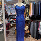 Blau glänzende Pailletten modische lange Ballkleid, Bankettkleid, Abendkleid gh4651