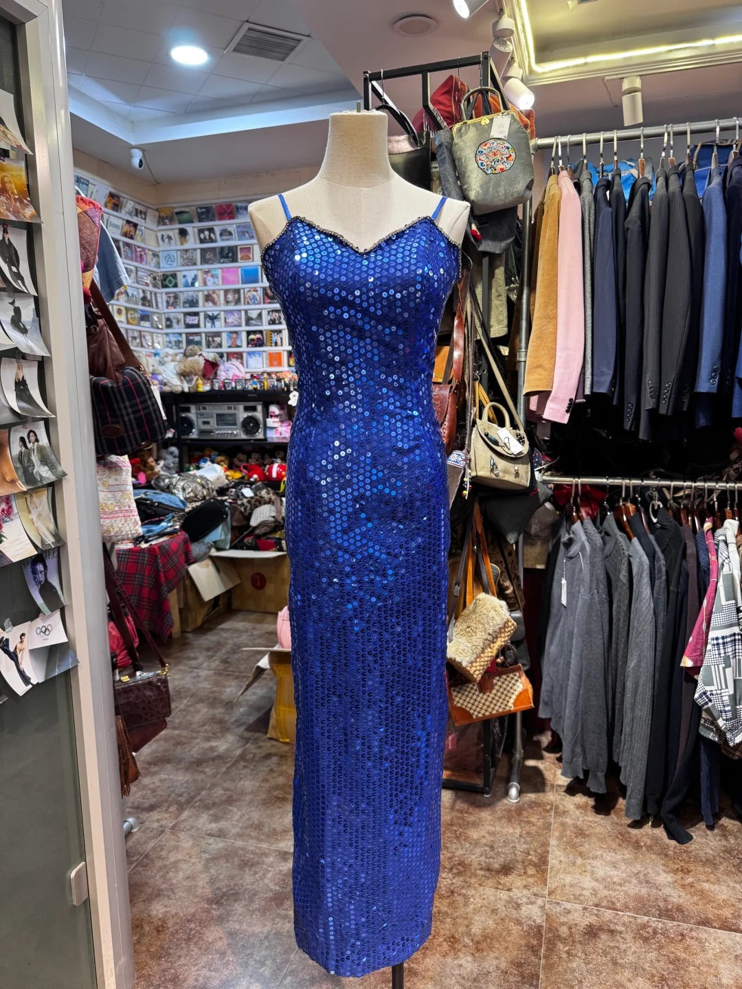 Blau glänzende Pailletten modische lange Ballkleid, Bankettkleid, Abendkleid gh4651