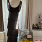 Schwarzes, perlenbesetztes, elegantes, langes, gestuftes Chiffon-Ballkleid, Abendkleid, Partykleid gh4751