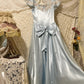 Blue Vintage Elegant Floral Long Satin Floor Length Ball Gown Evening Dress gh4415