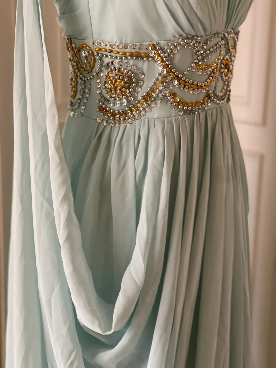 Light Blue Fashionable Elegant Greek Goddess Gown Long Chiffon Floor L girlhomeshops Light Blue Fashionable Elegant Greek Goddess Gown Long Chiffon Floor L girlhomeshops