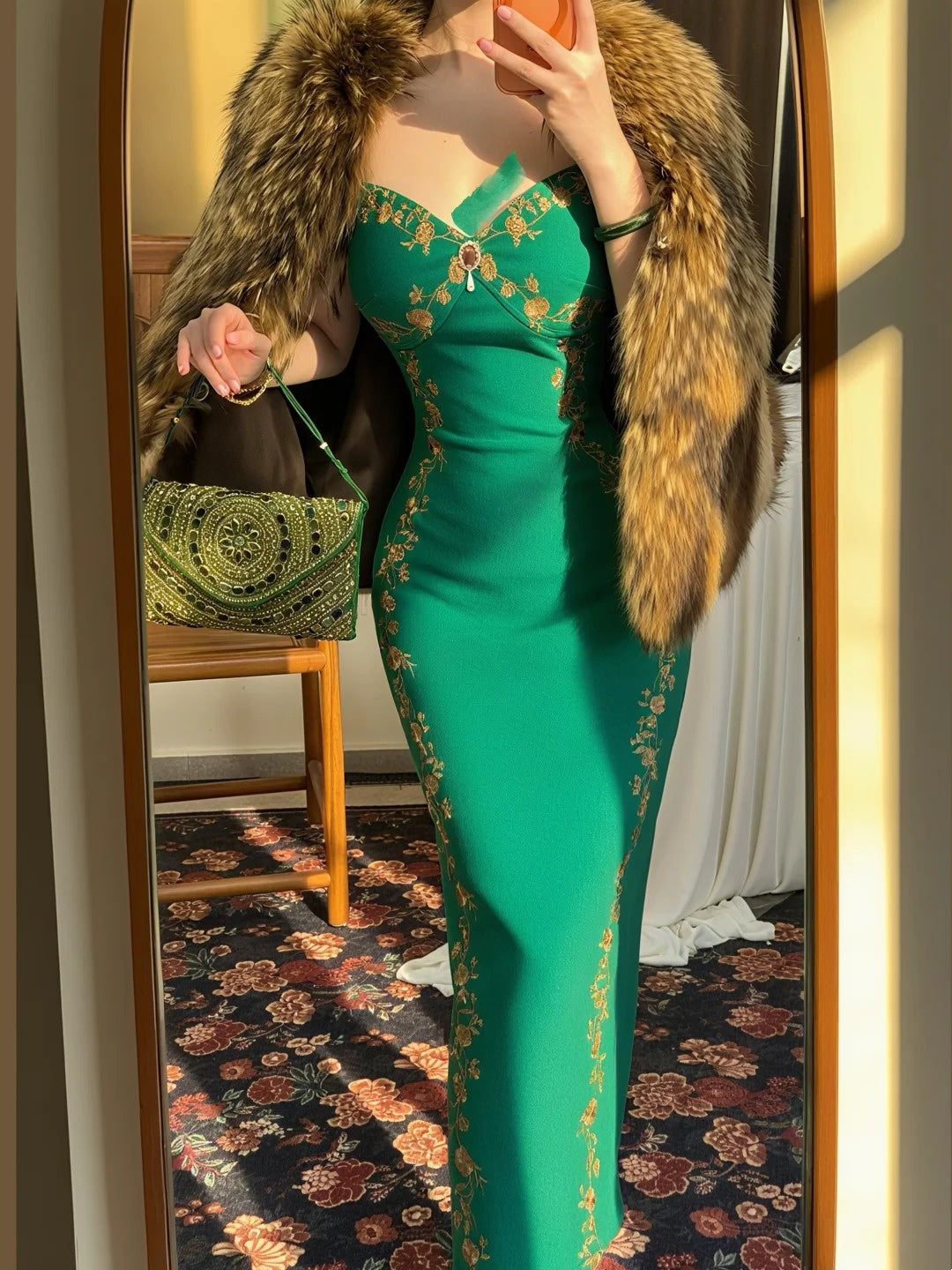 Vintage-Damenkleid im Maxi-Stil, knöchellang, bestickt – Elegantes, figurbetontes Kleid für Dinnerpartys und Abendveranstaltungen gh6486