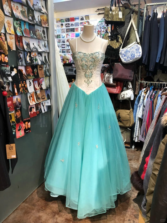 Blue exquisite elegant long tulle evening dress birthday party dress prom dress gh4281