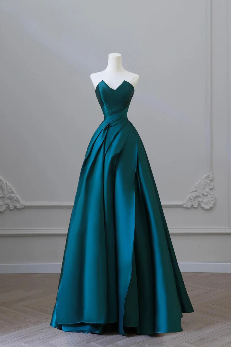 Blau Pretty Fashion Plissee A-Linie Off-Shoulder Lange Satin Prinzessin Ballkleid Abendkleid Partykleid gh3433