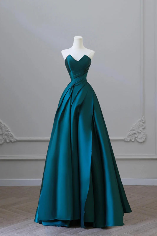 Blau Pretty Fashion Plissee A-Linie Off-Shoulder Lange Satin Prinzessin Ballkleid Abendkleid Partykleid gh3433