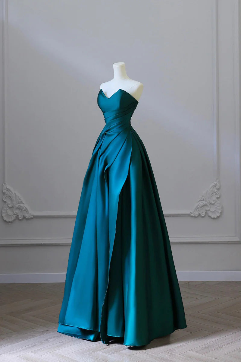 Blau Pretty Fashion Plissee A-Linie Off-Shoulder Lange Satin Prinzessin Ballkleid Abendkleid Partykleid gh3433