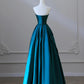 Blau Pretty Fashion Plissee A-Linie Off-Shoulder Lange Satin Prinzessin Ballkleid Abendkleid Partykleid gh3433