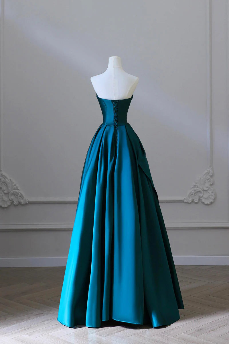 Blau Pretty Fashion Plissee A-Linie Off-Shoulder Lange Satin Prinzessin Ballkleid Abendkleid Partykleid gh3433