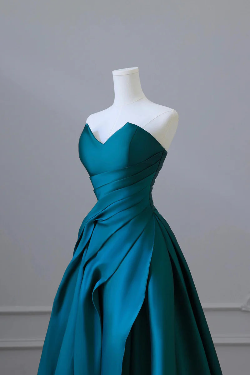 Blau Pretty Fashion Plissee A-Linie Off-Shoulder Lange Satin Prinzessin Ballkleid Abendkleid Partykleid gh3433