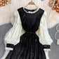 Schwarzes Samtkleid mit langen Ärmeln Modekleid 10954
