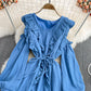 Blaues Langarmkleid mit V-Ausschnitt Modekleid 10916