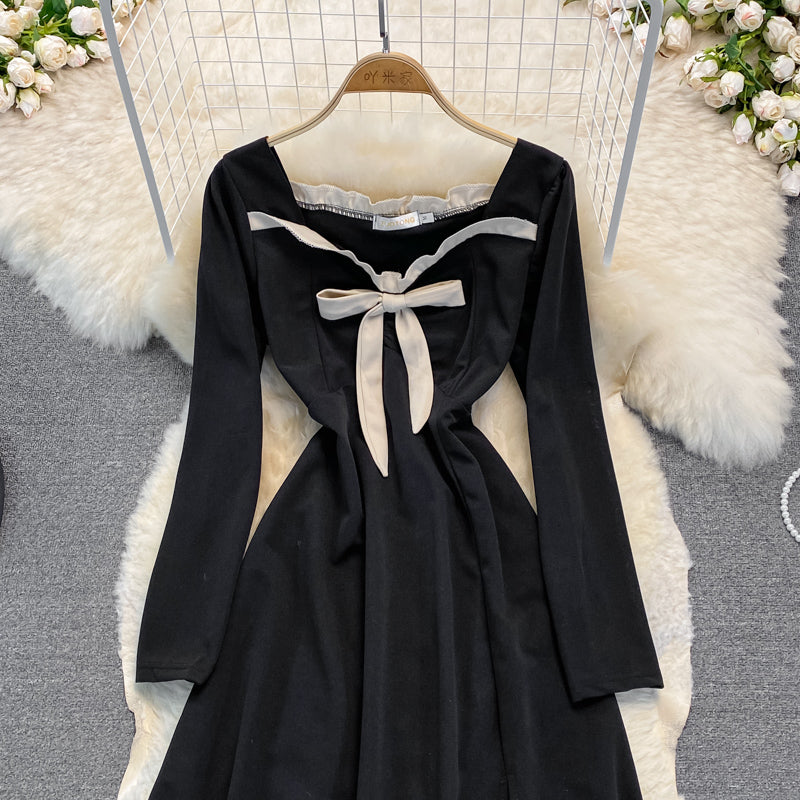 Black A Line Long Sleeve Dress A Line Fashion Dress  10953