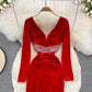 Sexy V Neck Velvet Beads Dress Fashion Dress  10927
