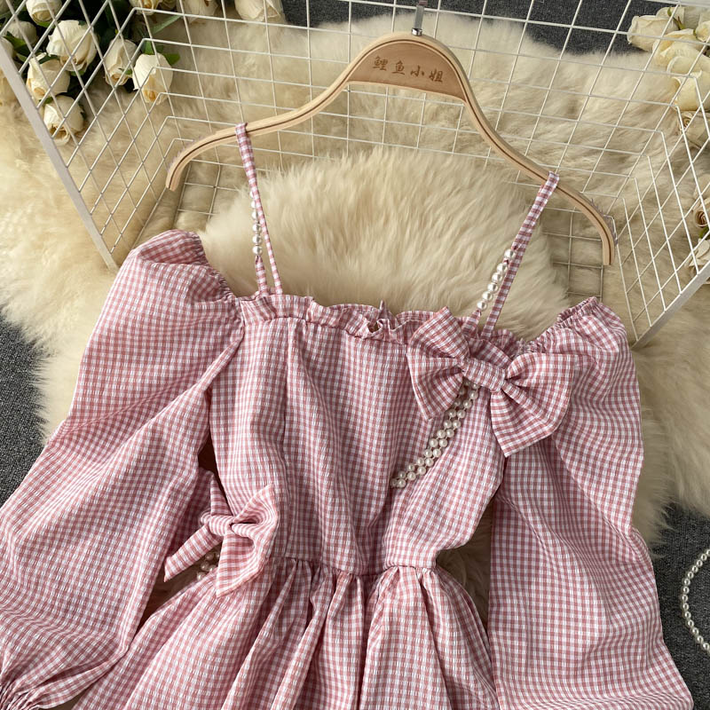 Cute Plaid Long Sleeve Dress Fashion Dress  10907
