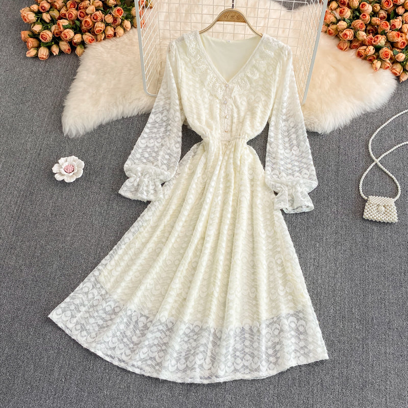 Champagne V Neck Lace Long Dress Fashion Dress  10957