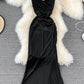 Robe sexy à col en V, taille haute, slim, sans manches, robe portefeuille aux hanches, robe longue 11054