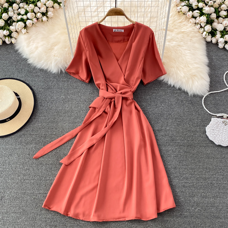 Simple V Neck Short Dress Fashion Dress  10865