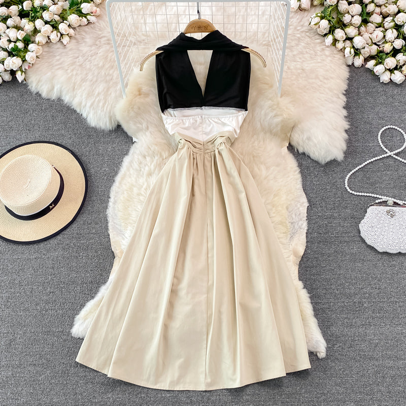 Robe élégante dos nu à col licou Robe trapèze tendance 10926