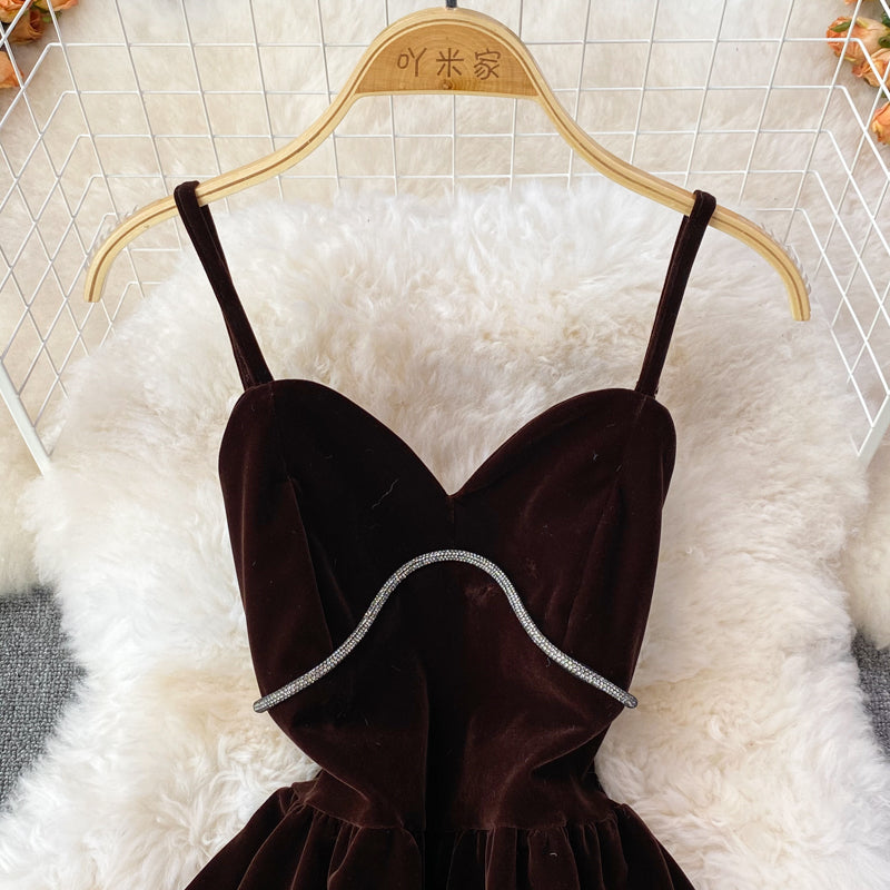Cute V Neck Velvet Short Dress Fashion Dress  10854