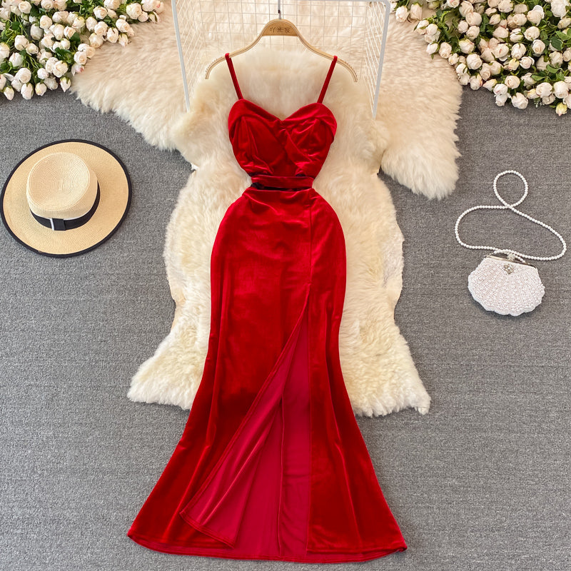 Sexy langes Samtkleid Modekleid 10935