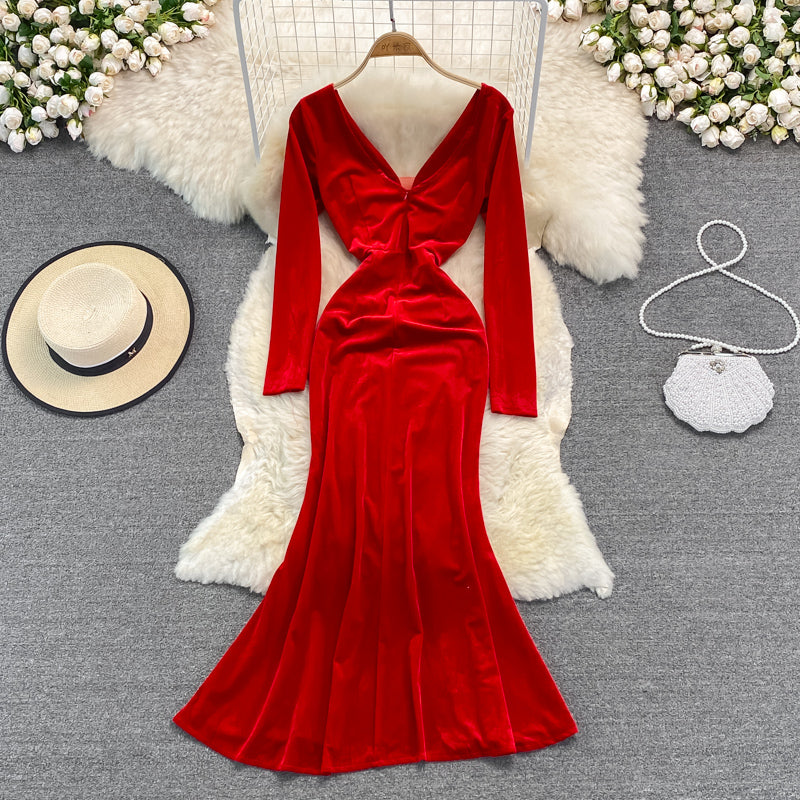 Sexy V Neck Velvet Beads Dress Fashion Dress  10927