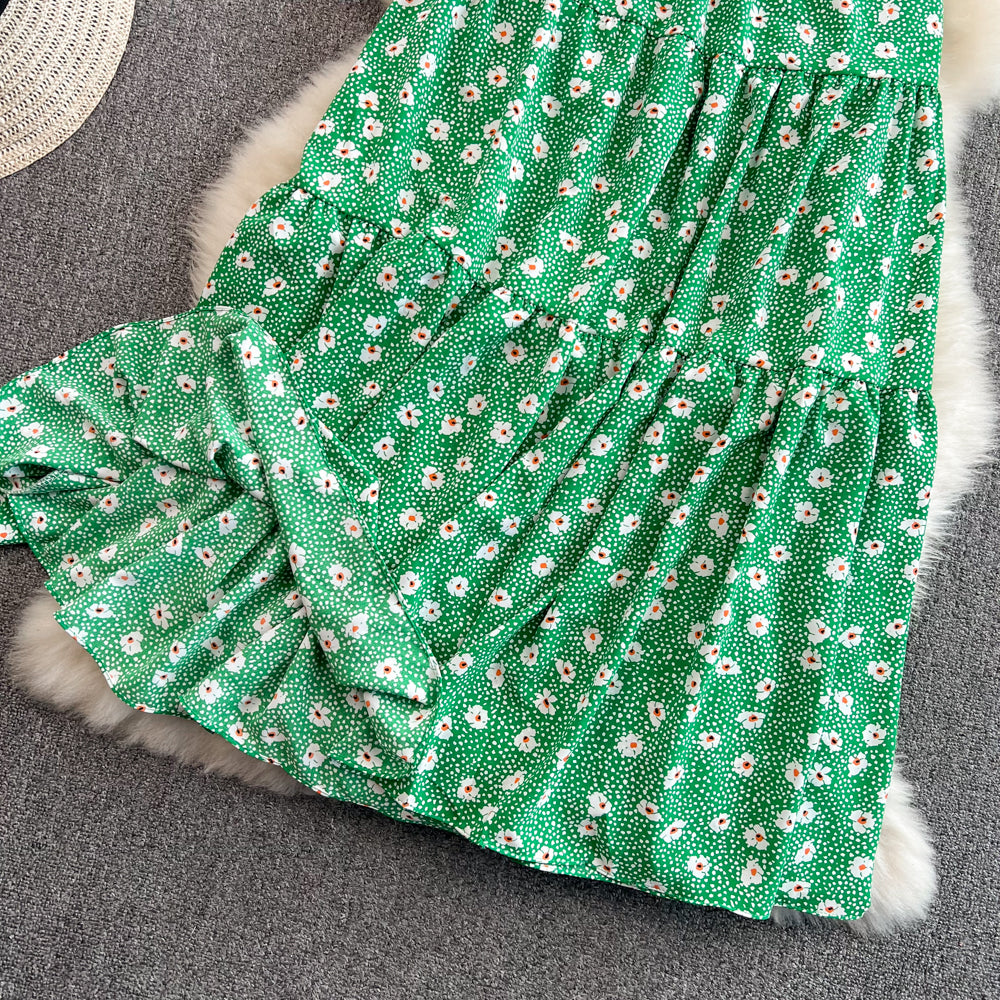 New style high waist thin, medium and Long Ruffle floral skirt  11285