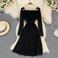 Black A Line Long Sleeve Dress A Line Fashion Dress  10953