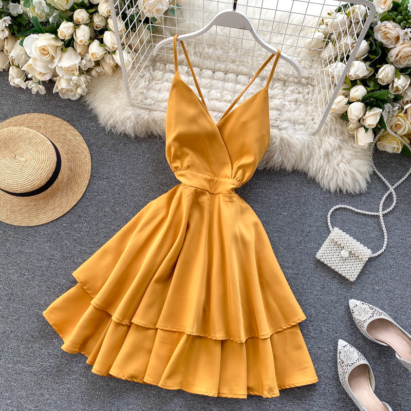 Robe courte mignonne à col en V Robe trapèze tendance 10876