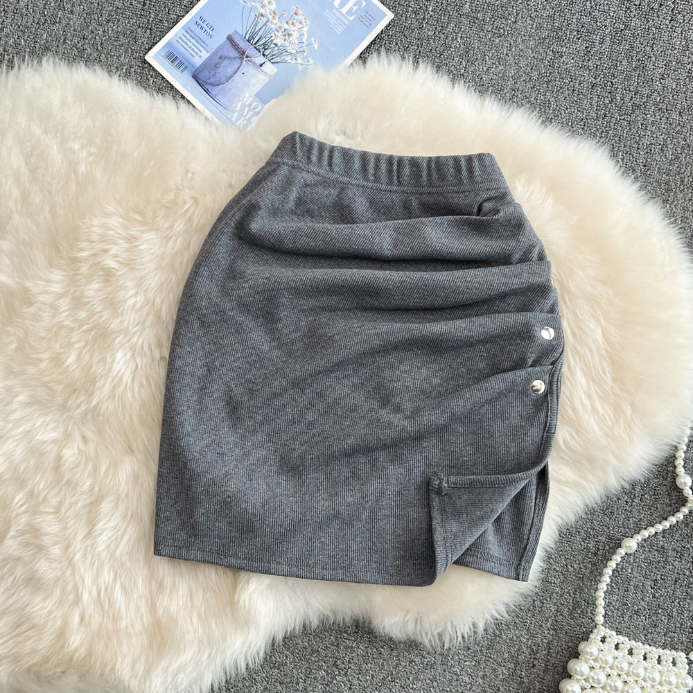 Versatile split hip short skirt women's sexy slim A-line skirt  11272