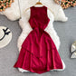 Red V Neck Short Dress Fashion Dress  10939
