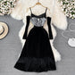 Schwarzer Samt-Strapsrock im Hepburn-Stil, Design Sense, Abendkleid, Rock 10999