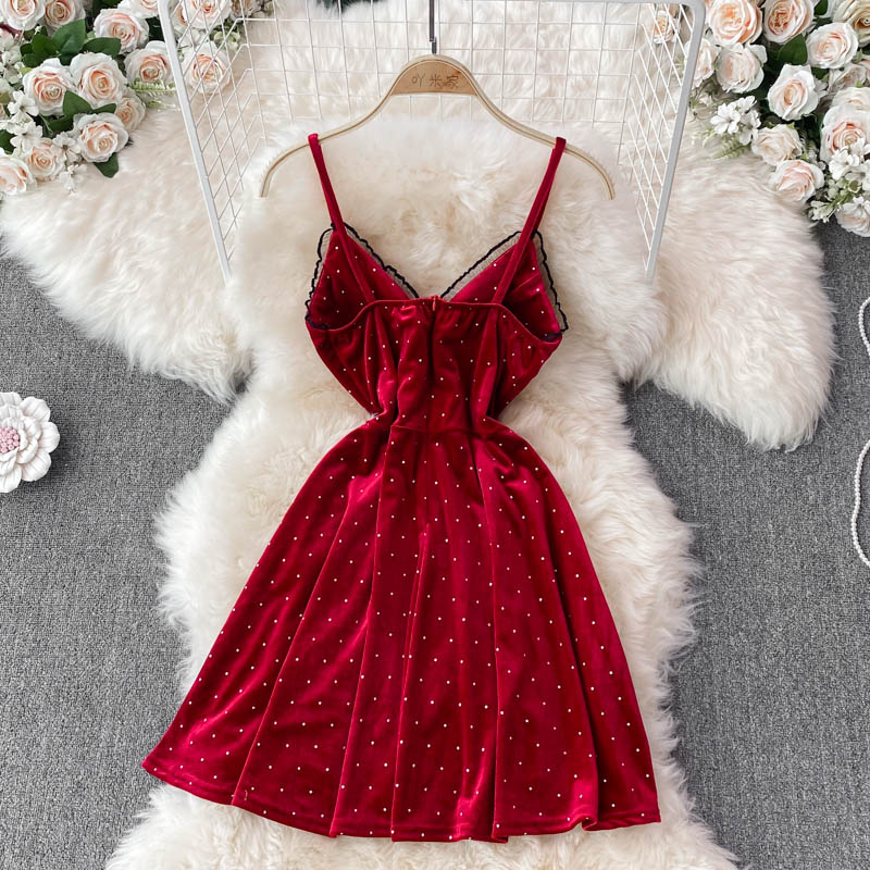 Sexy V-Ausschnitt, kurzes A-Linien-Kleid, modisches Kleid 10893