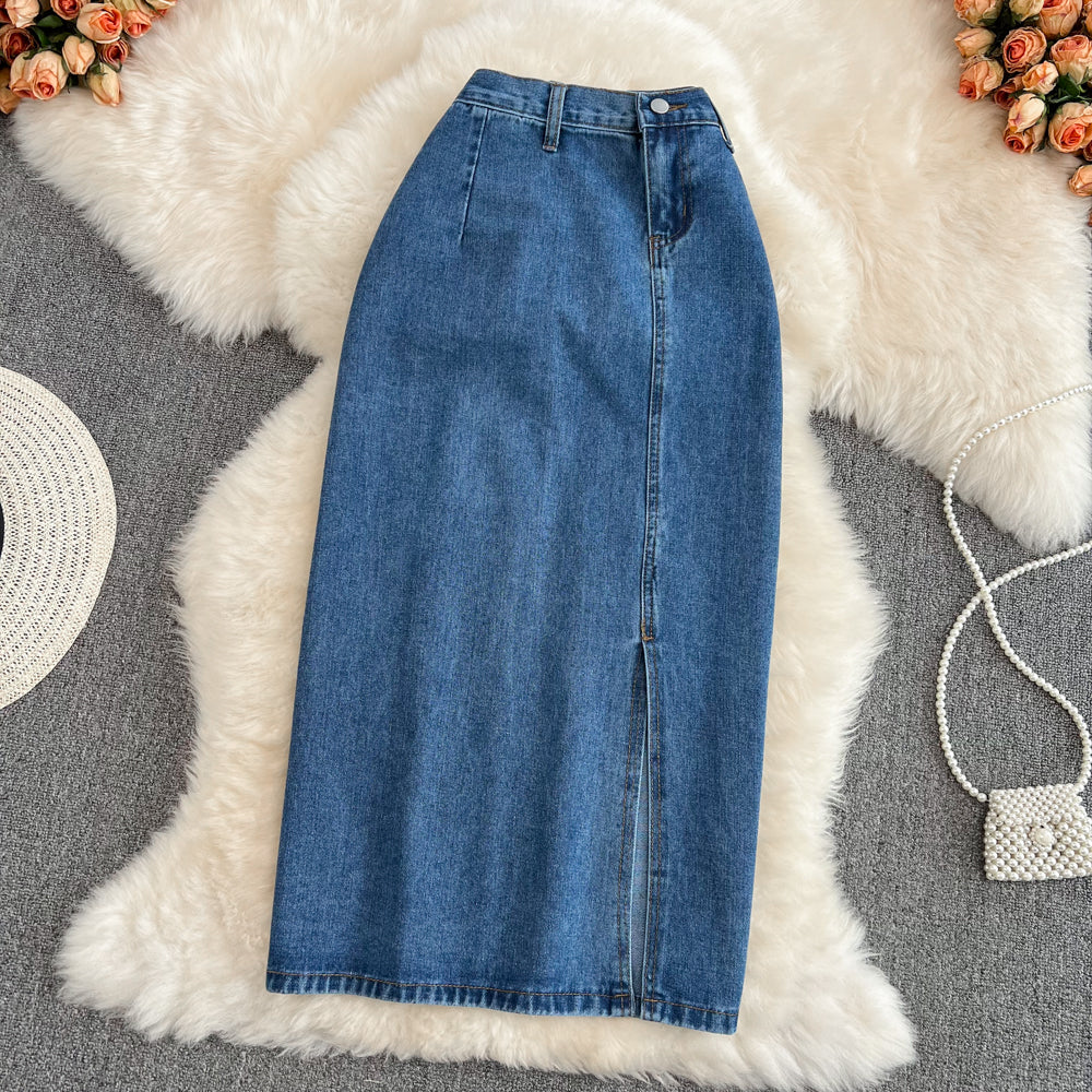 New style split mid length high waist A-shaped slim wrap hip skirt  11276
