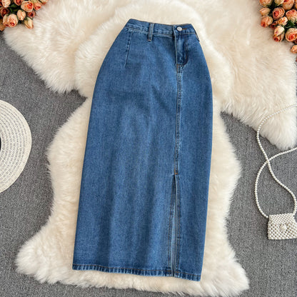 New style split mid length high waist A-shaped slim wrap hip skirt  11276
