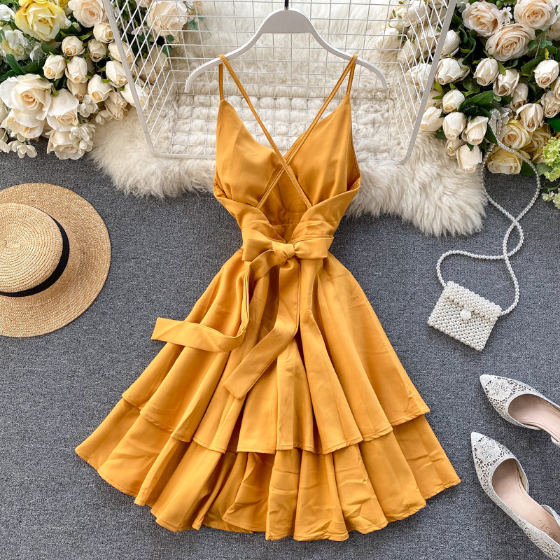 Robe courte mignonne à col en V Robe trapèze tendance 10876